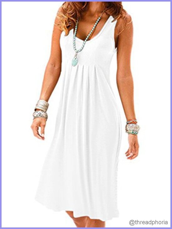 Dresses & Skirts - Sleeveless Loose Tank Dress Pleated A-Line Summer Beach Vacation